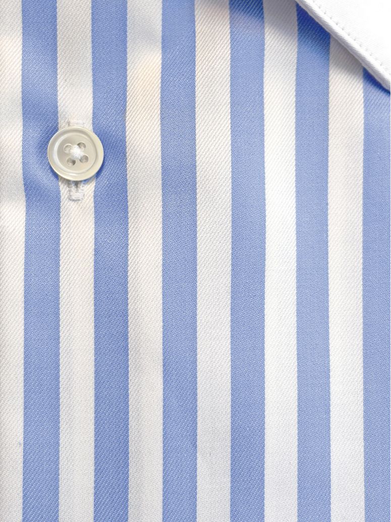 Wrinkle-free French collar shirt with sky blue stripes
