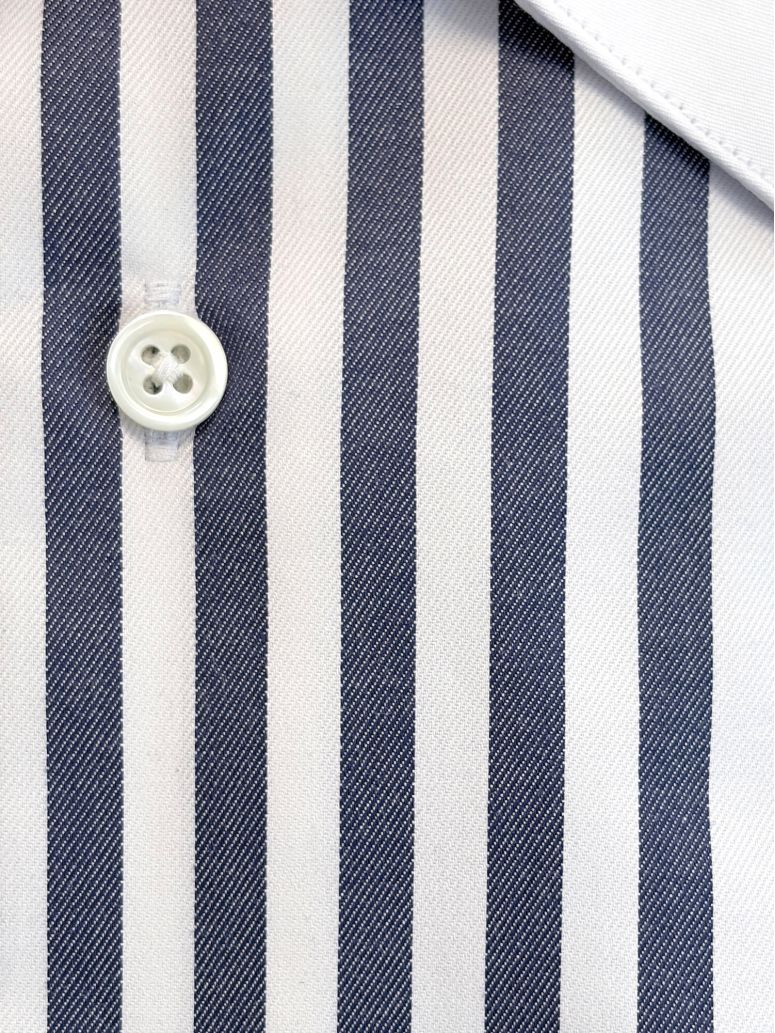 French collar shirt with navy blue stripes and French cuffs