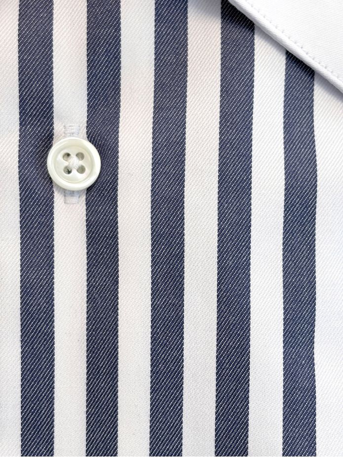 French collar shirt with navy blue stripes and French cuffs