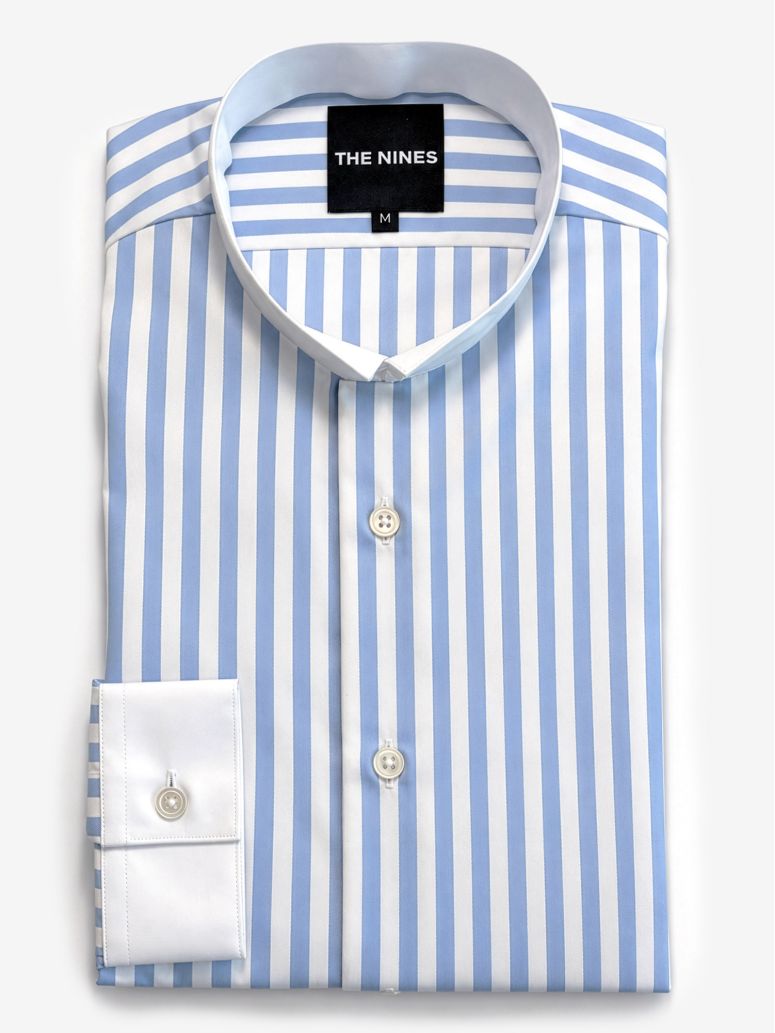 Wrinkle-free cutaway collar shirt with sky blue stripes