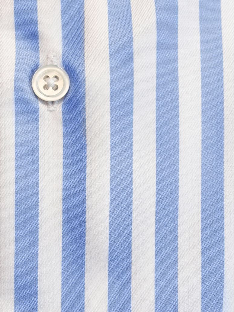 Wrinkle-free cutaway collar shirt with sky blue stripes