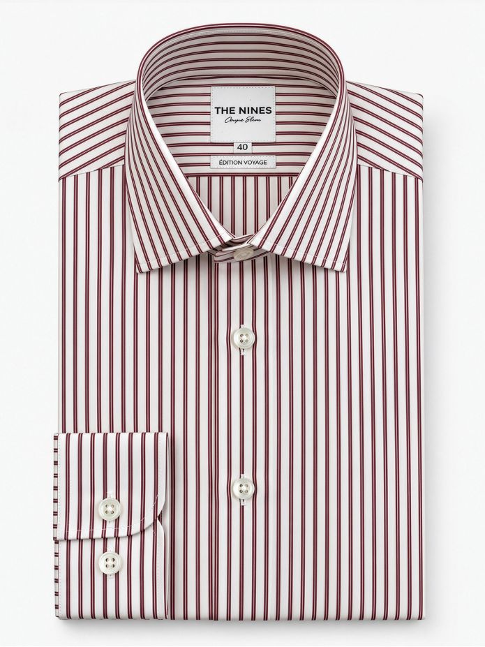 Wrinkle-free Italian collar shirt with burgundy stripes