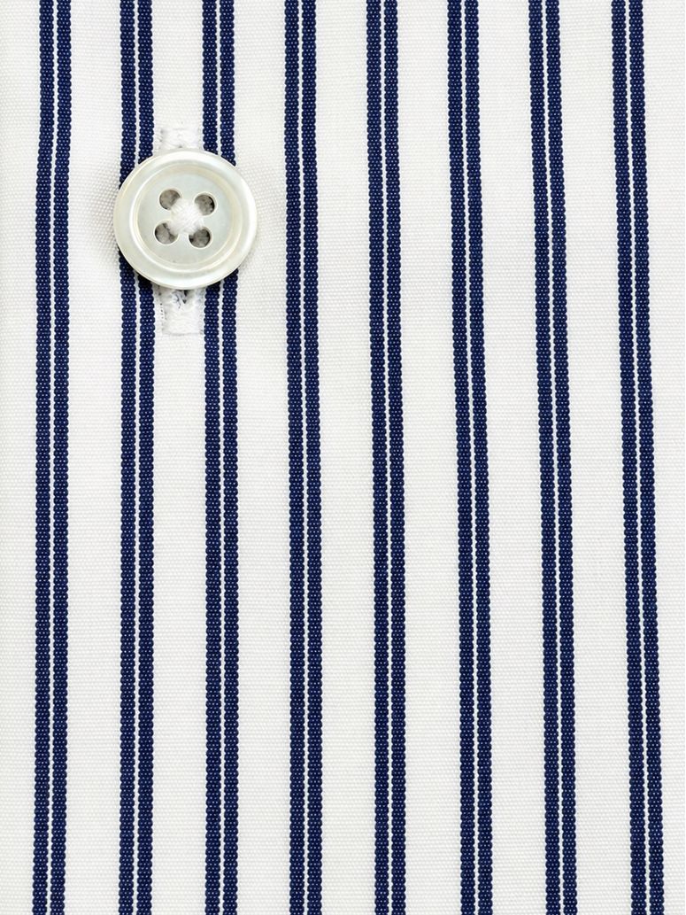 Wrinkle-free Italian collar shirt with navy blue stripes
