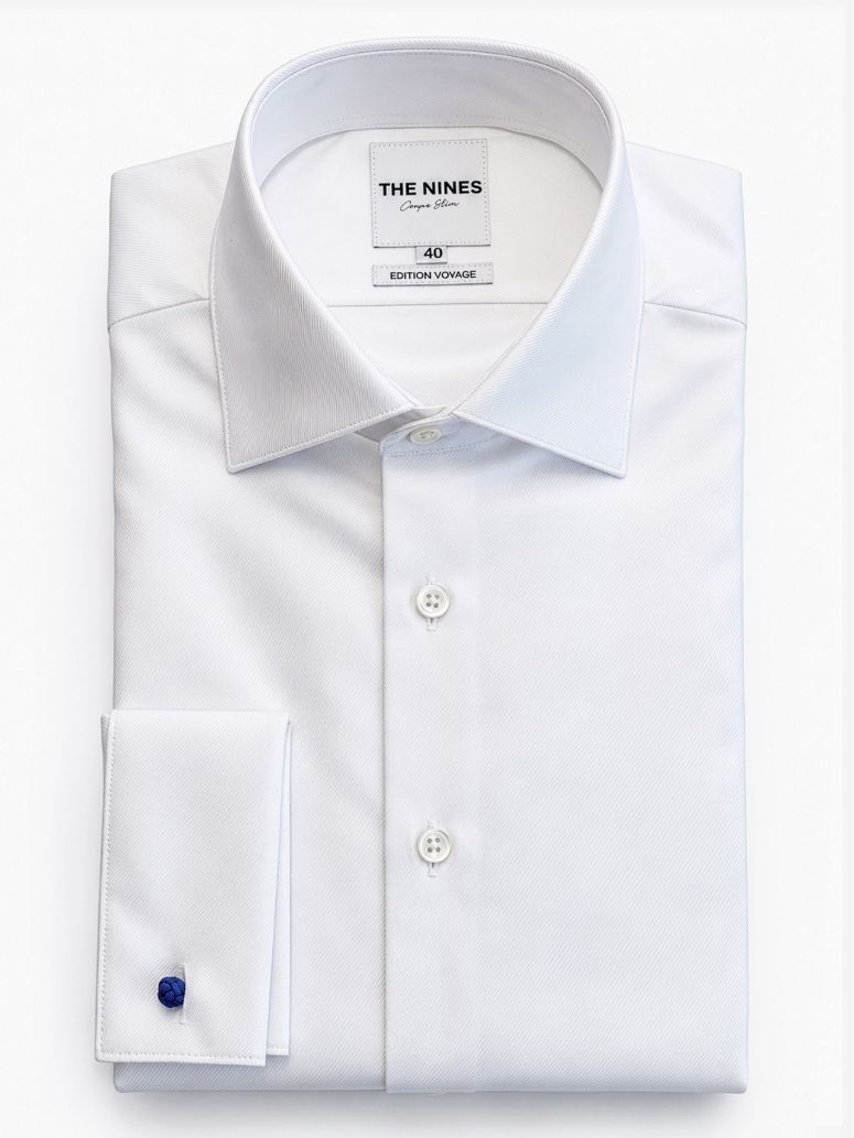 White twill Italian collar shirt with French cuffs