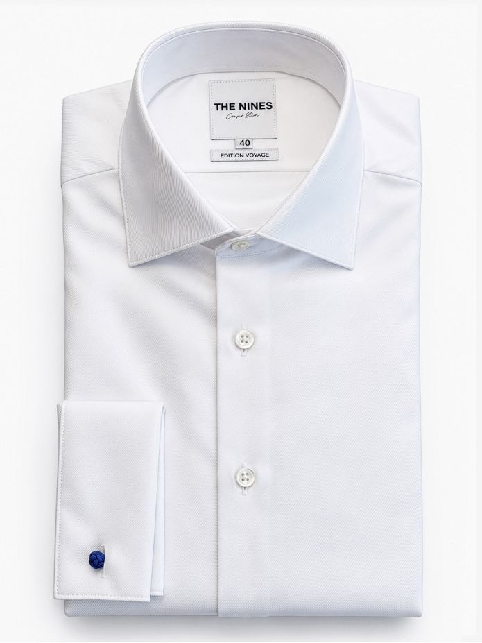 White twill Italian collar shirt with French cuffs