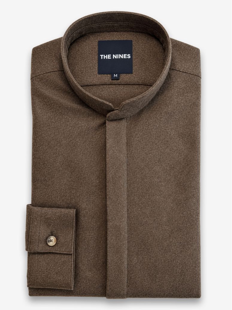 Brown flannel Mao collar shirt
