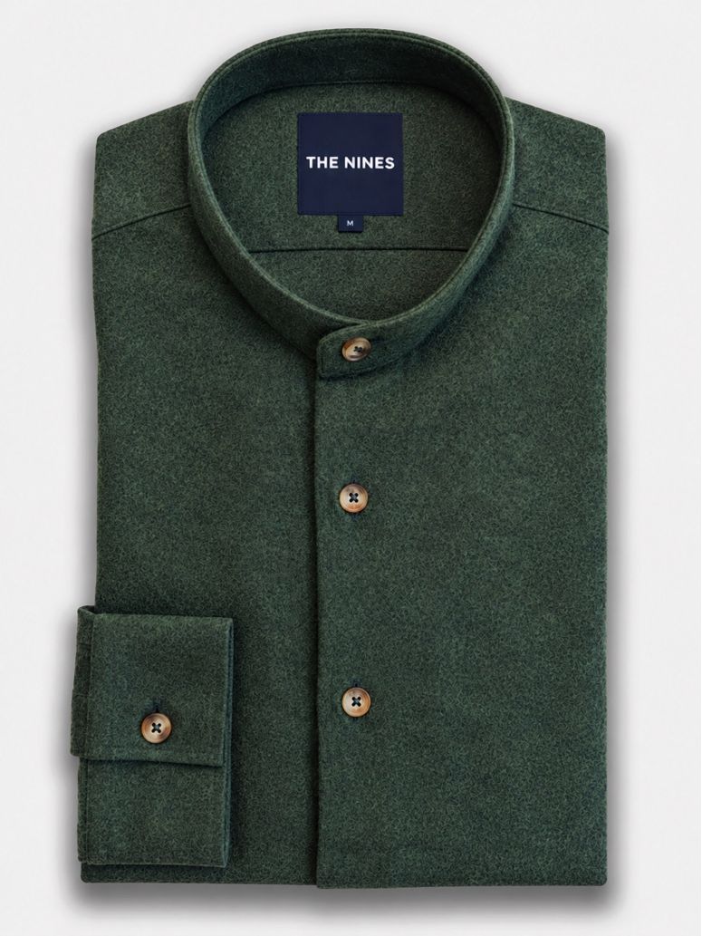 Officer collar shirt in forest green flannel
