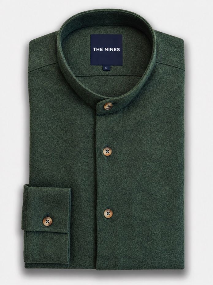 Officer collar shirt in forest green flannel