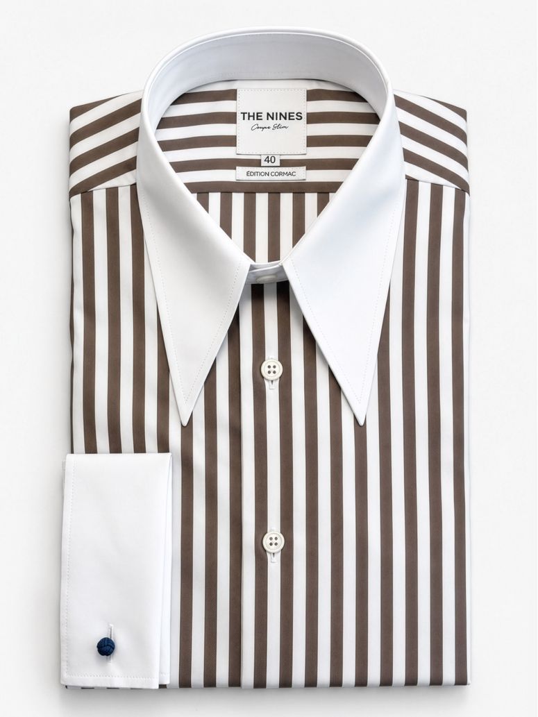 Brown striped pointed collar shirt