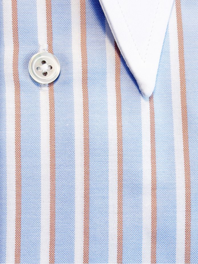 Point collar shirt with sky blue and brown stripes