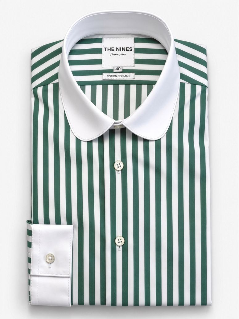 Round-collar shirt with green stripes