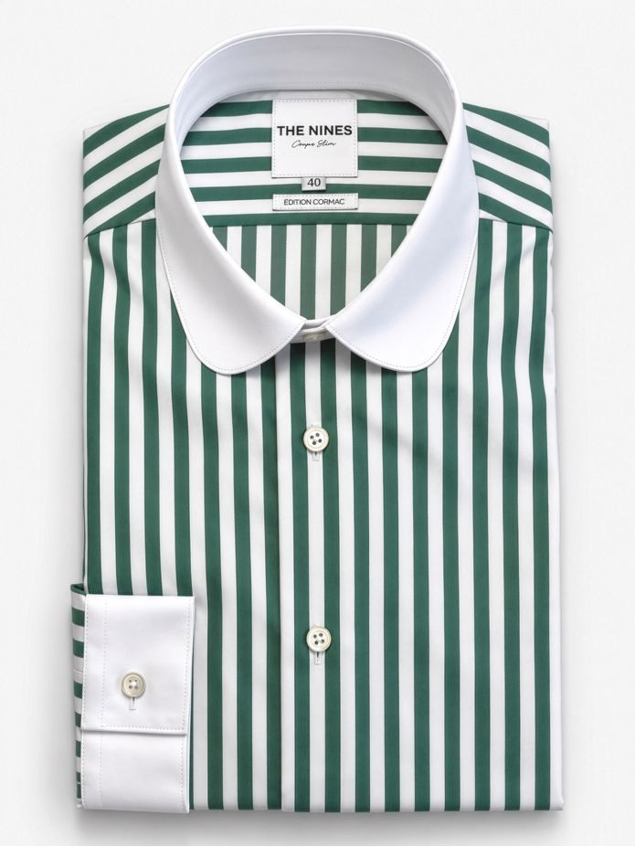 Round-collar shirt with green stripes
