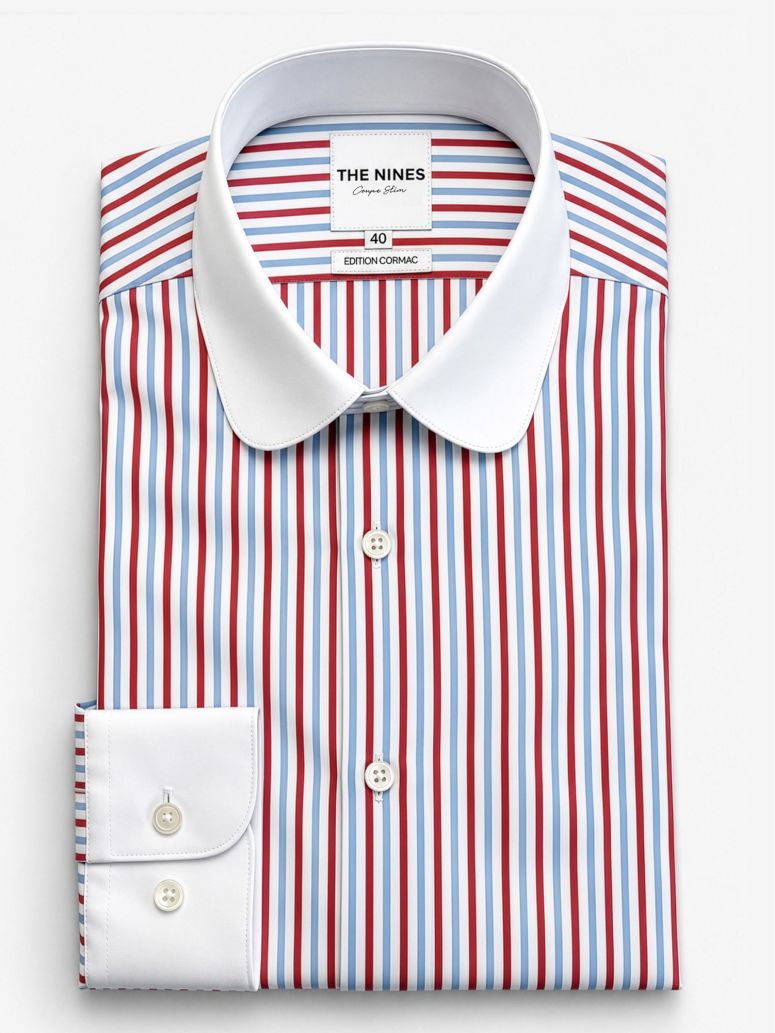 Round-collar shirt with tricolor stripes