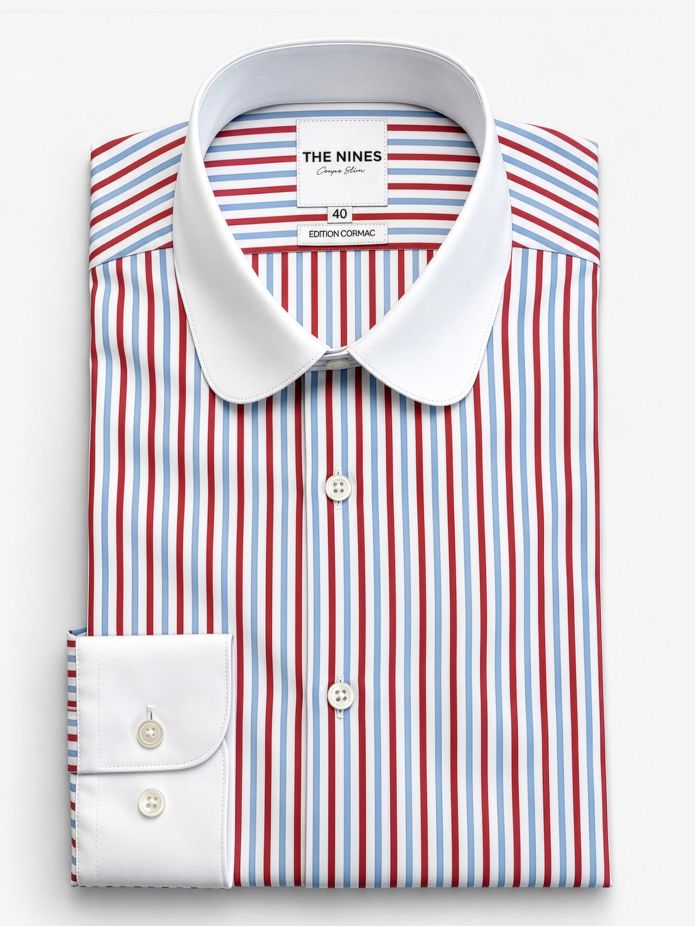 Round-collar shirt with tricolor stripes