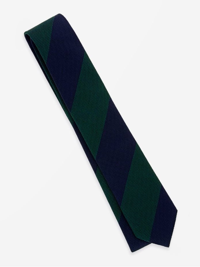 Navy blue grenadine silk tie with green stripes