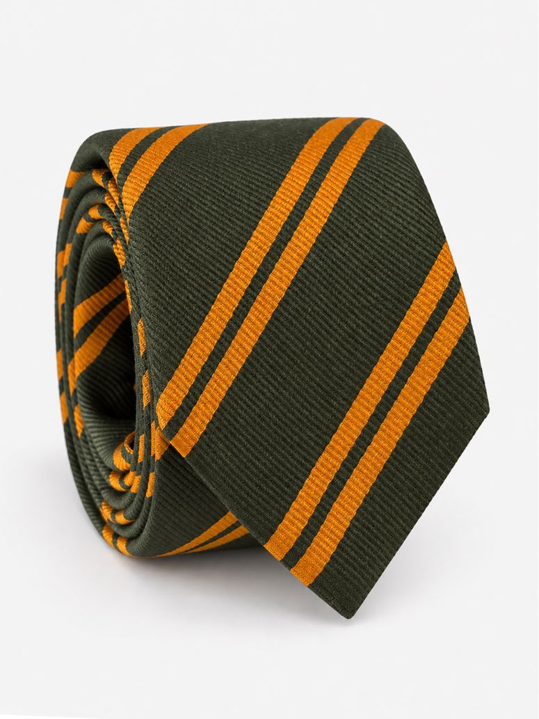 Green silk club tie with double stripes