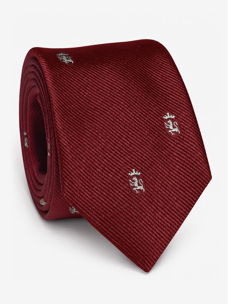Burgundy silk tie with lion motifs