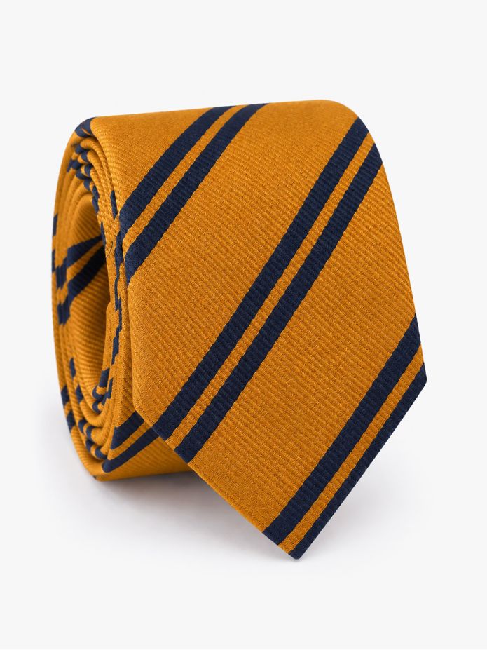 Yellow silk club tie with double stripes
