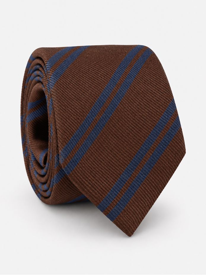 Brown silk club tie with double stripes