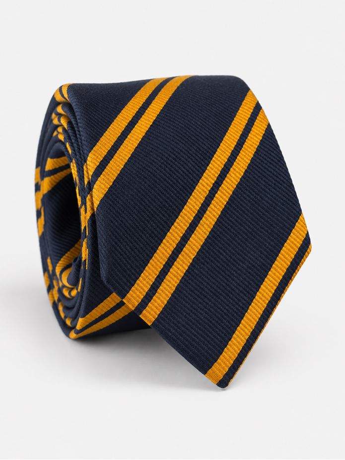 Navy silk club tie with double stripes