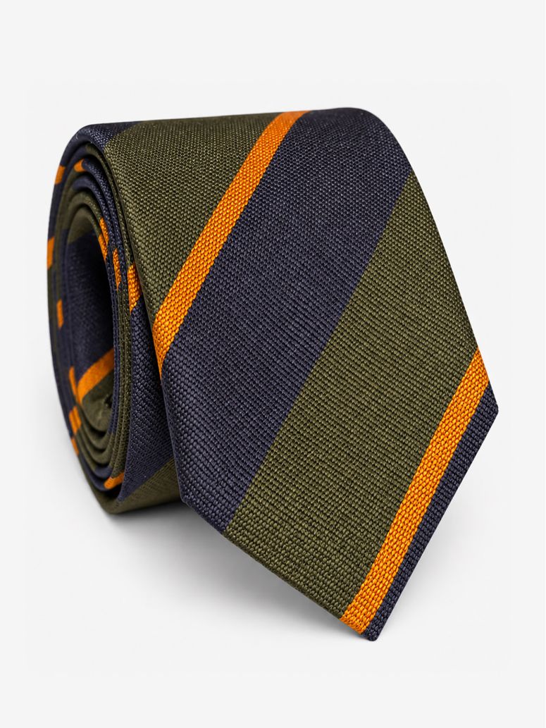 Green silk club tie with wide stripes