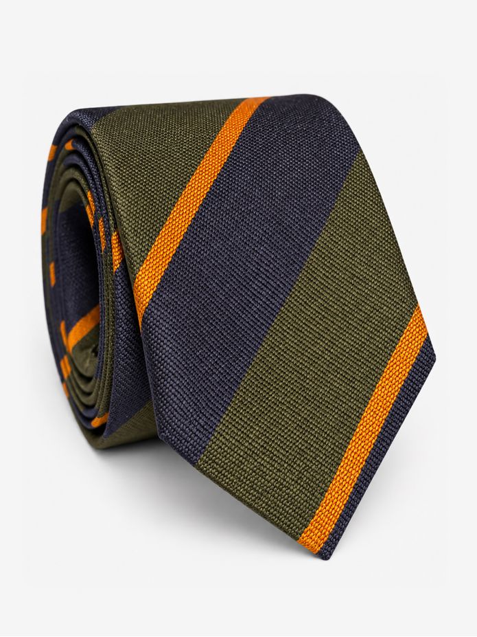 Green silk club tie with wide stripes
