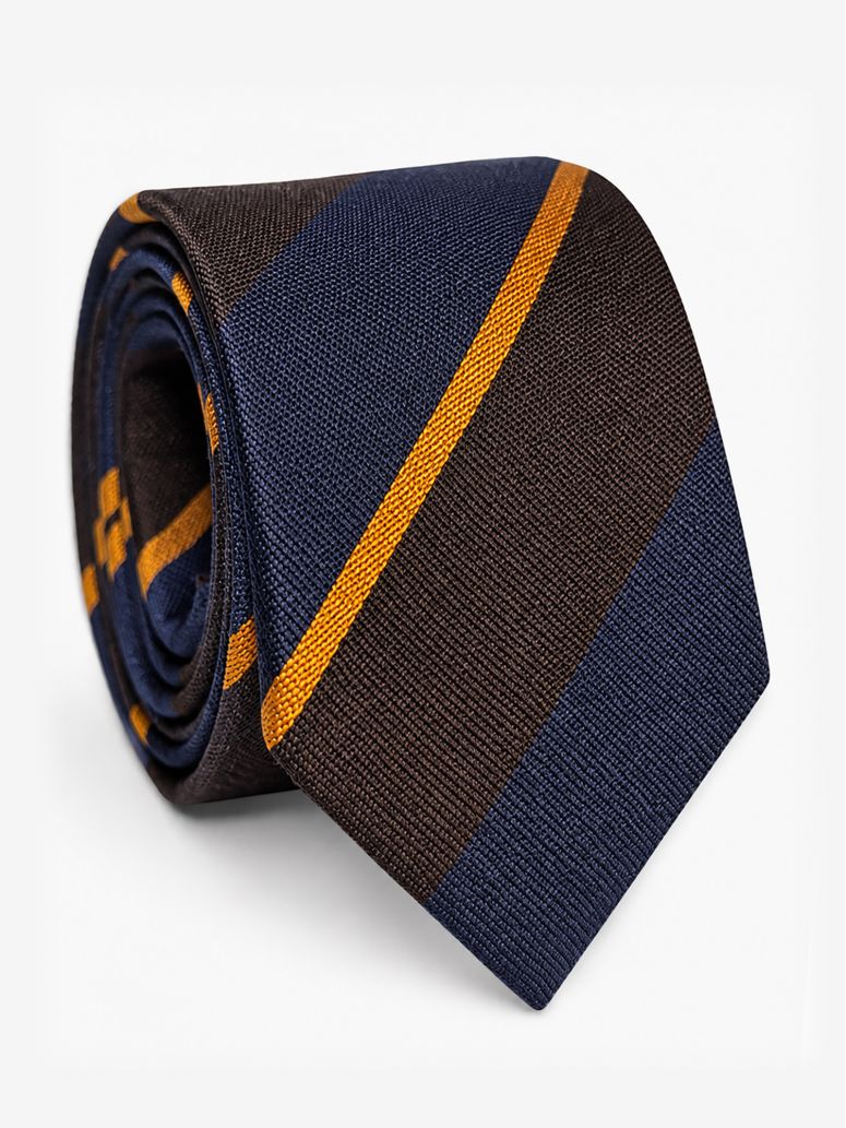 Brown silk club tie with wide stripes
