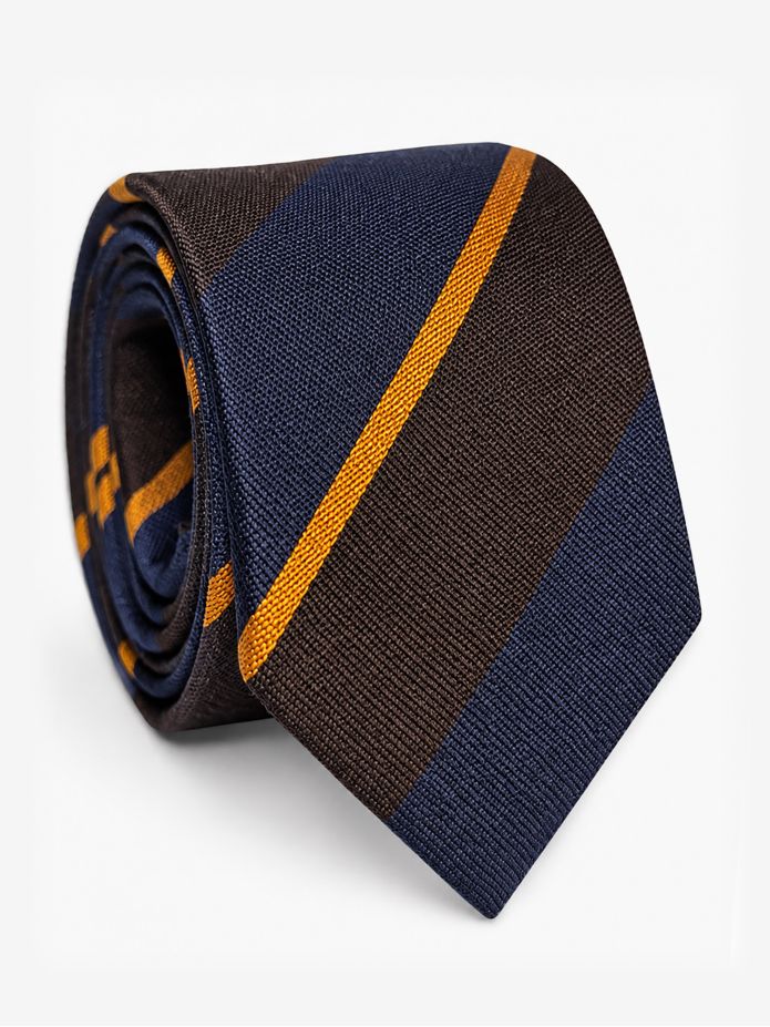 Brown silk club tie with wide stripes