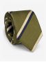 Green silk club tie with navy and cream stripes