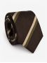 Brown silk club tie with green and cream stripes
