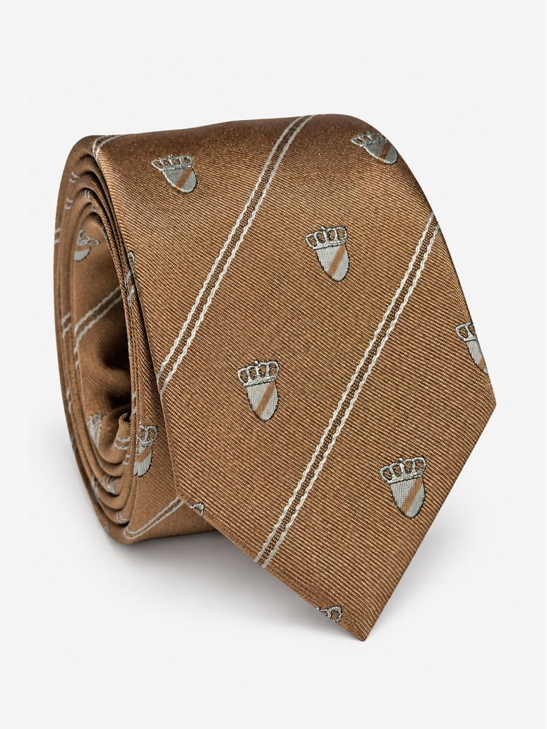 Beige silk tie with coat of arms patterns