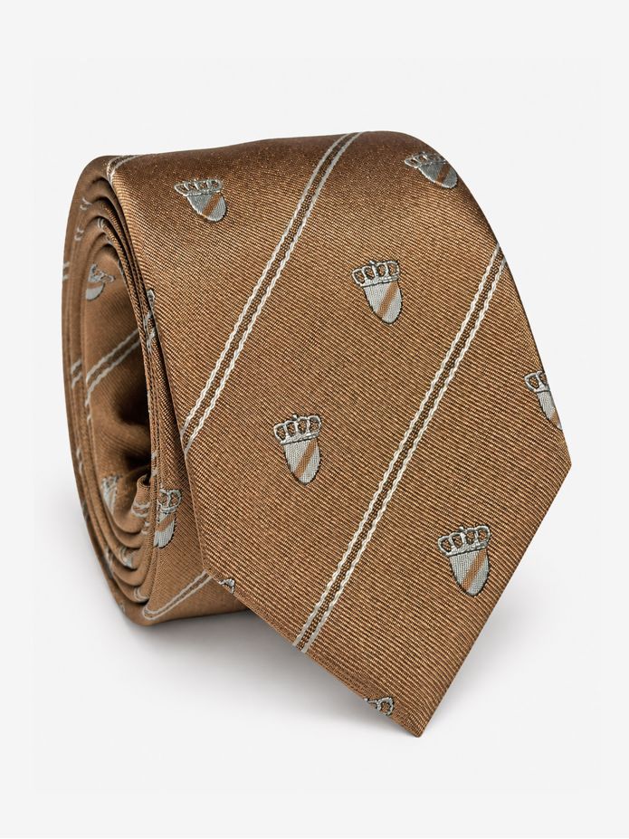 Beige silk tie with coat of arms patterns