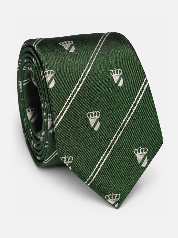 Green silk tie with coat of arms motifs