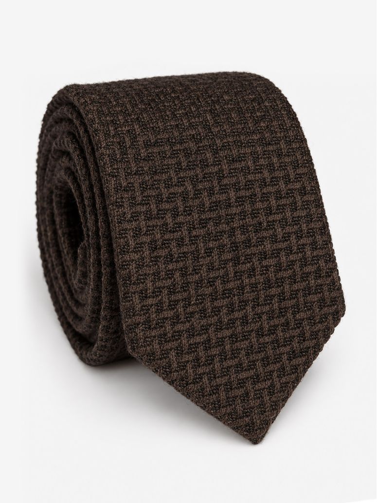 Brown braided wool tie