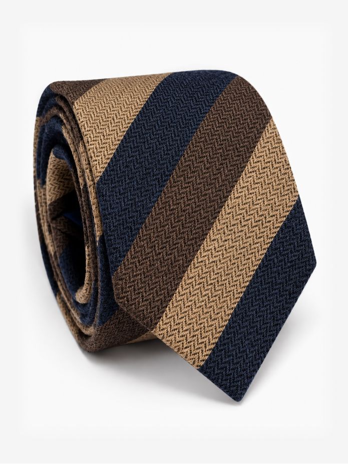 Navy wool club tie with brown-brown stripes