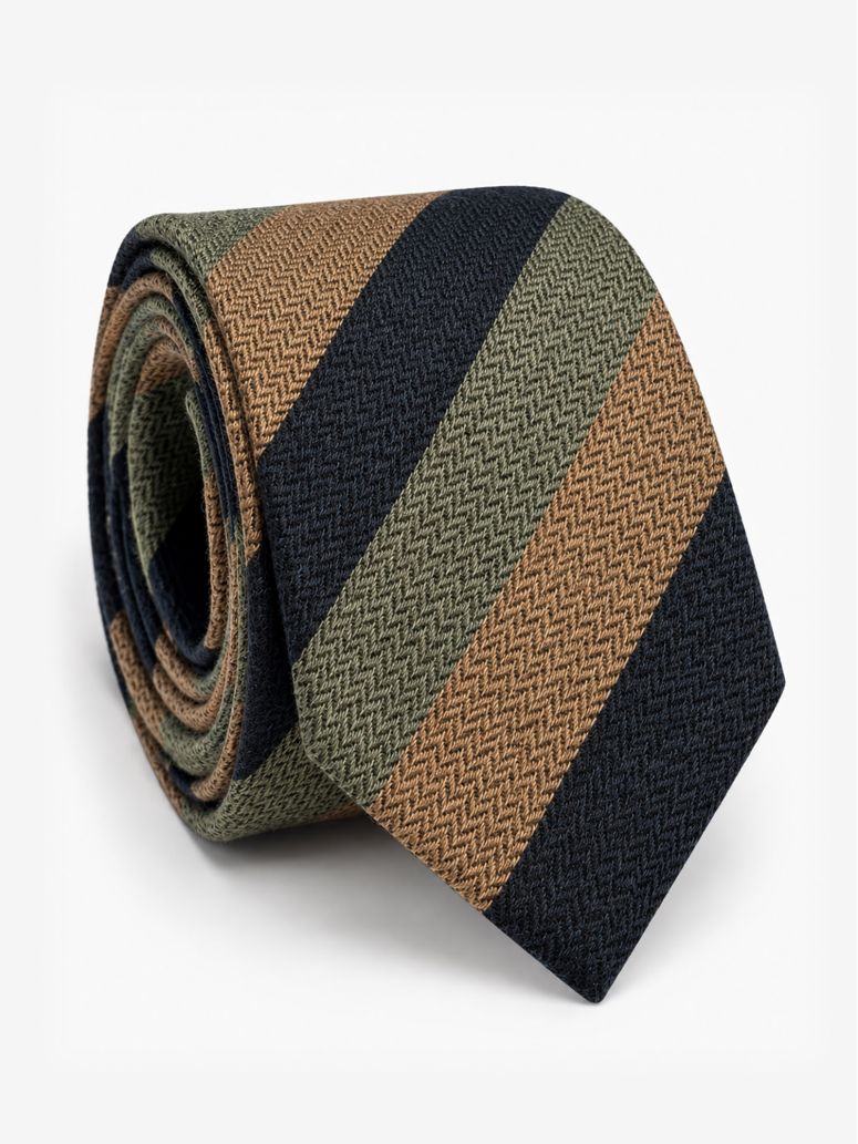 Navy and khaki wide-striped club tie
