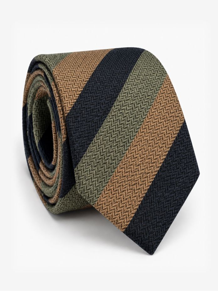 Navy wool club tie with green stripes