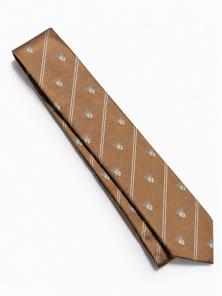 Beige silk tie with coat of arms patterns