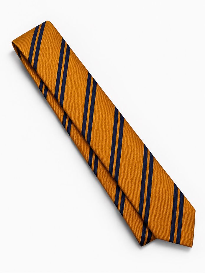 Yellow silk club tie with double stripes