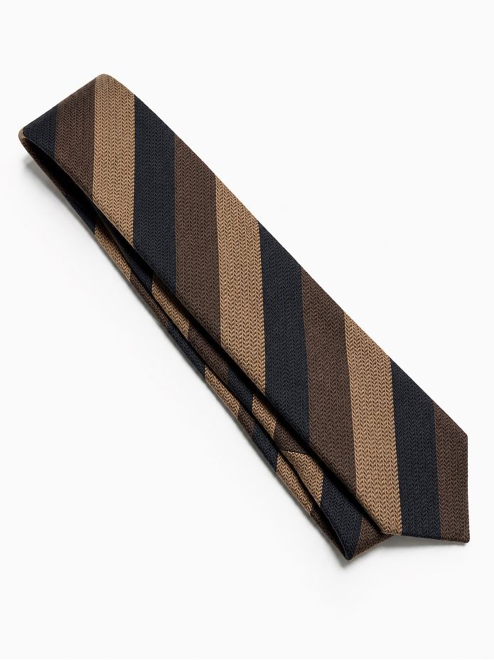Navy wool club tie with brown stripes