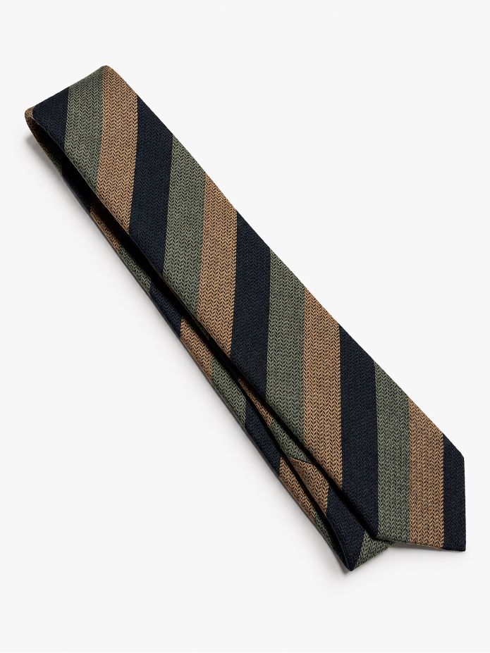 Navy wool club tie with green stripes