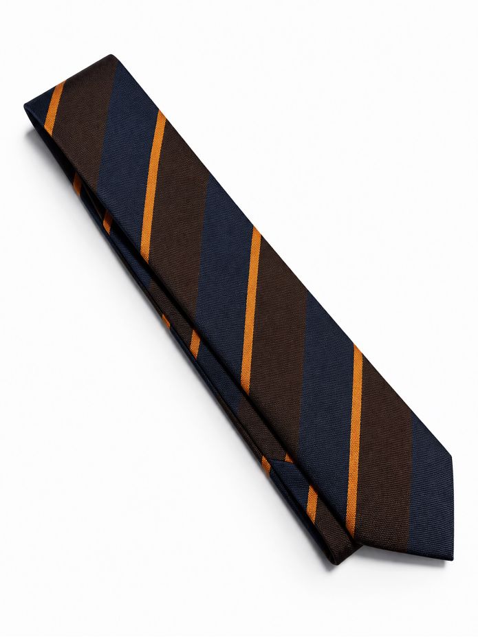 Brown silk club tie with wide stripes