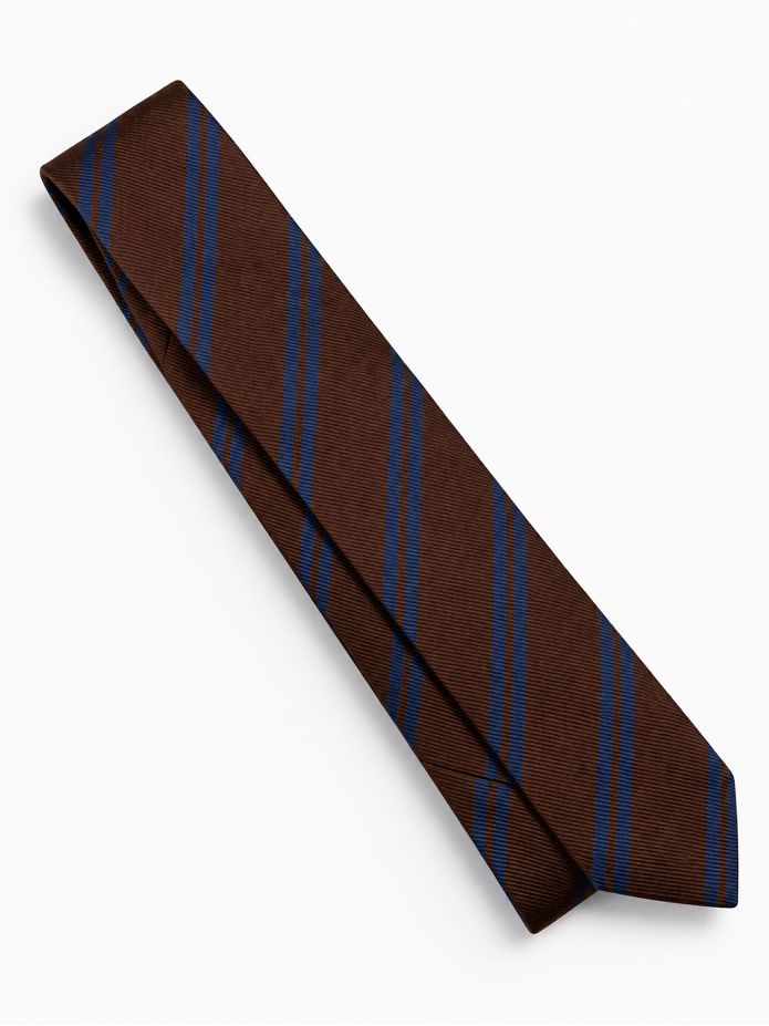 Brown silk club tie with double stripes