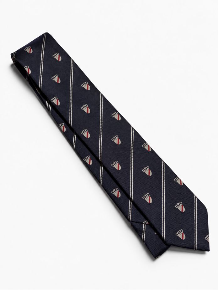 Navy silk tie with coat of arms motifs