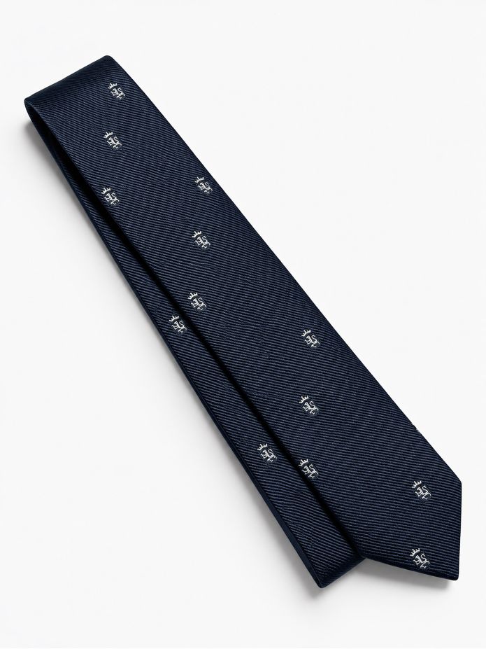 Navy silk tie with lion motifs