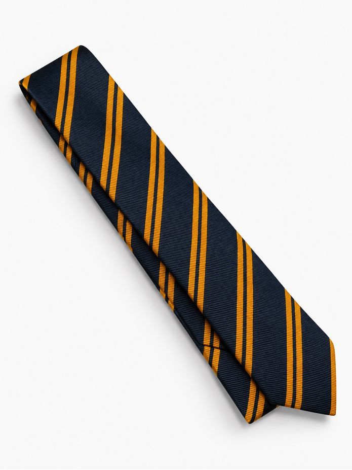 Navy silk club tie with double stripes