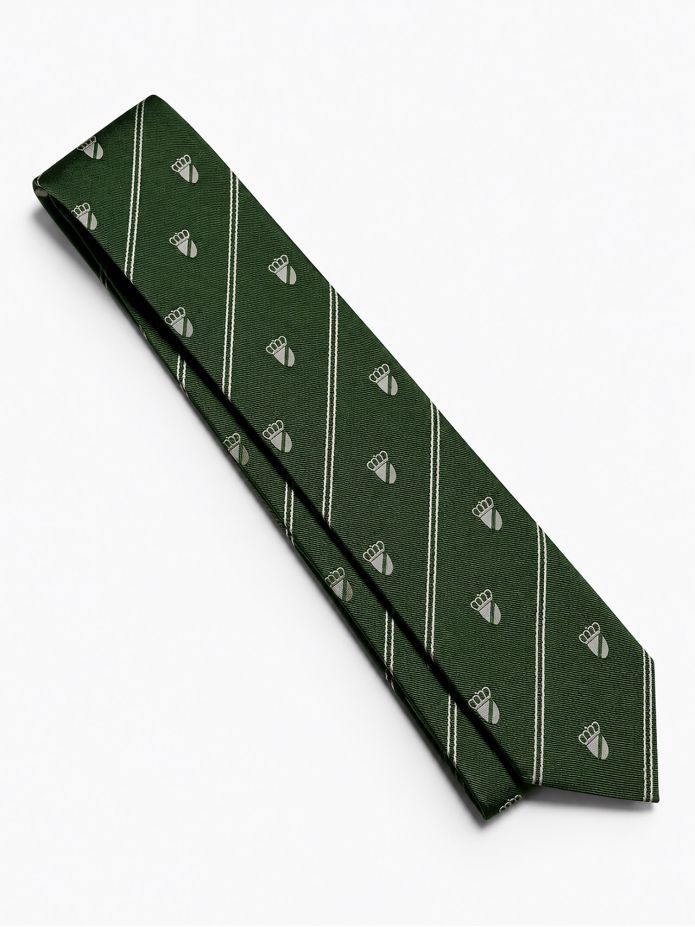 Green silk tie with coat of arms motifs