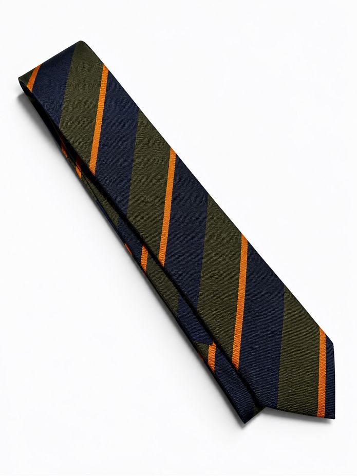 Green silk club tie with wide stripes