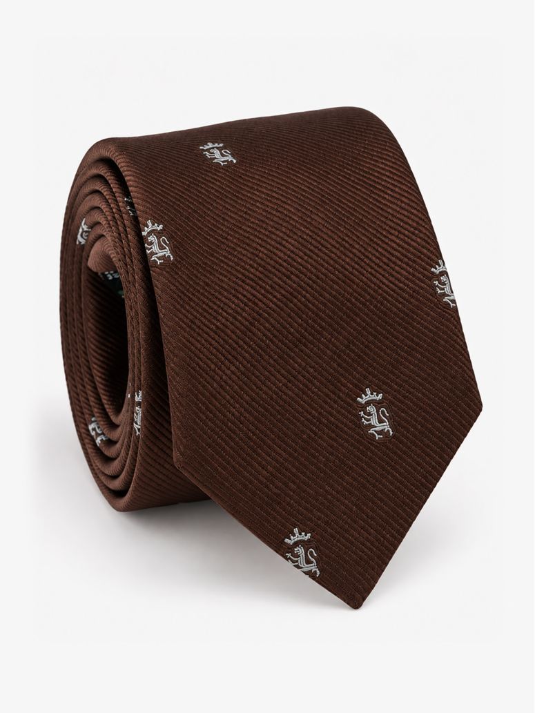 Brown silk tie with lion motifs