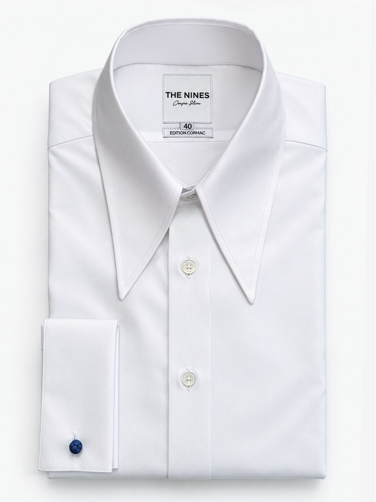 White spearpoint-collar shirt